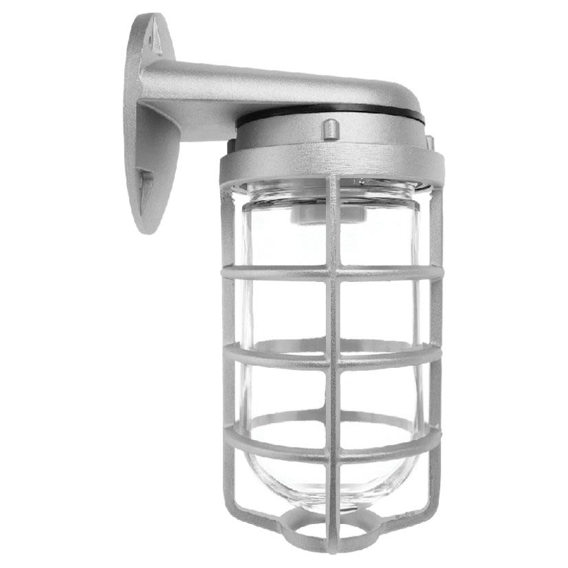 RAB VBR100S Vaporproof Light Fixture With Clear Glass Globe,) A-19 Incandescent Lamp, 62 W Fixture, 120/208/240/277 VAC, Silver Housing